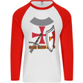 Knights Templar Fancy Dress St Georges Day Mens L/S Baseball T-Shirt White/Red