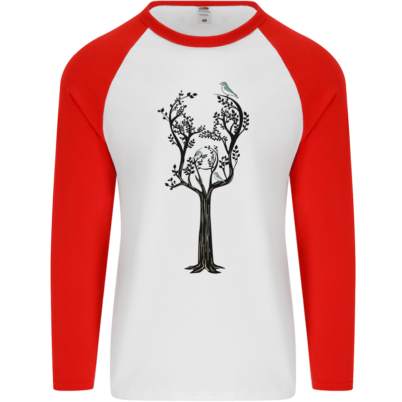 Acoustic Guitar Tree Guitarist Music Band Mens L/S Baseball T-Shirt White/Red