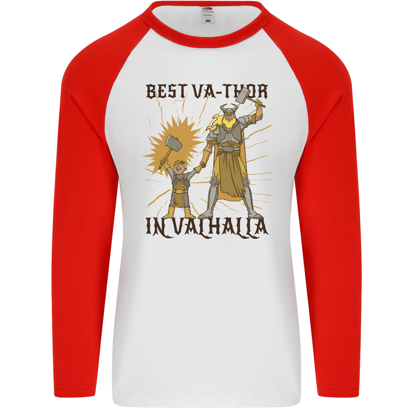 Best Va Thor in Valhalla Viking Fathers Day Mens L/S Baseball T-Shirt White/Red