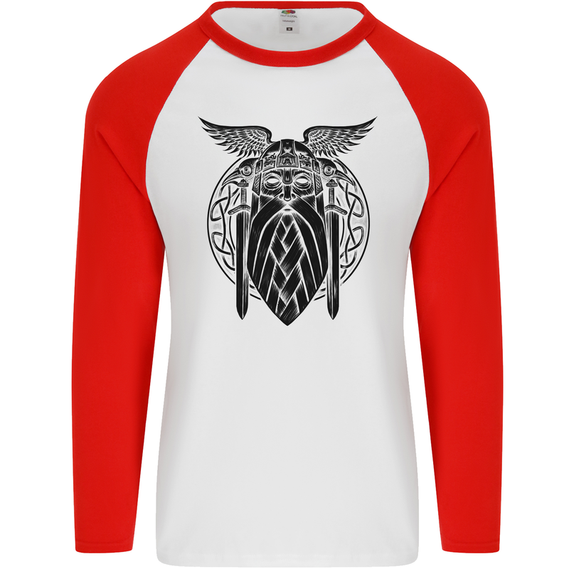 Odin The Vikings Valhalla Thor Gym Nordic Mens L/S Baseball T-Shirt White/Red