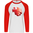 Curled Tongo Flag Tongan Day Football Mens L/S Baseball T-Shirt White/Red