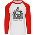 Muay Thai Boxing MMA Martial Arts Kick Mens L/S Baseball T-Shirt White/Red