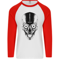 Skull With a Sword Gothic Heavy Metal Rock Mens L/S Baseball T-Shirt White/Red