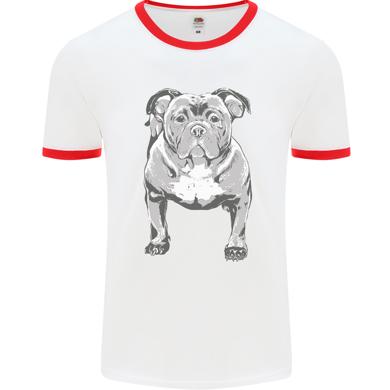 American Bully Striking a Pose Dog Mens Ringer T-Shirt White/Red