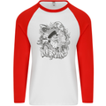 Old Sailor White Shark Octopus Captain Mens L/S Baseball T-Shirt White/Red