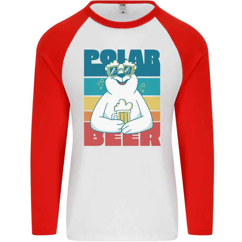 Polar Beer Funny Bear Alcohol Play on Words Mens L/S Baseball T-Shirt White/Red
