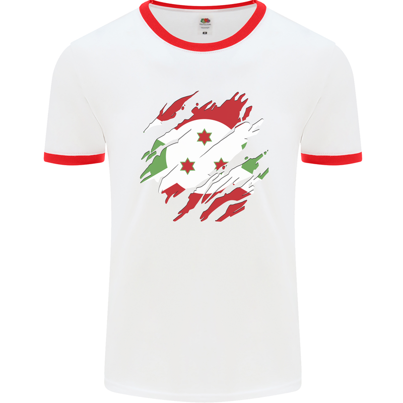 Torn Burundi Flag Burundians Day Football Mens Ringer T-Shirt White/Red