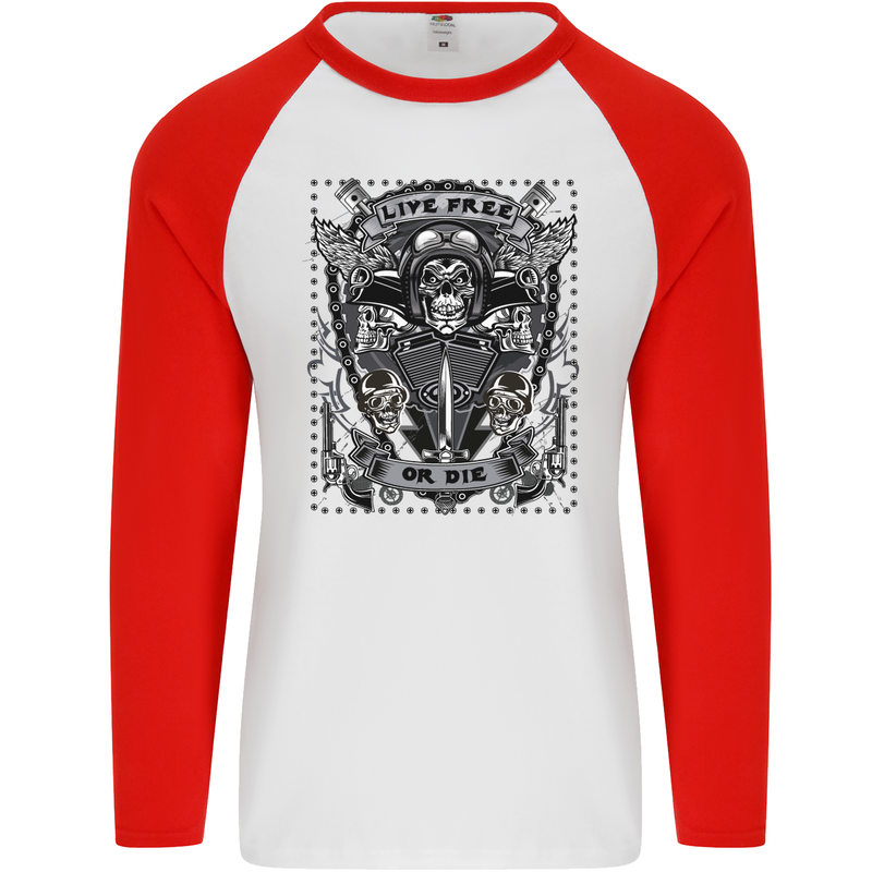 Live Free or Die Mens L/S Baseball T-Shirt White/Red