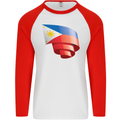 Curled Philippines Flag Philipino Day Football Mens L/S Baseball T-Shirt White/Red