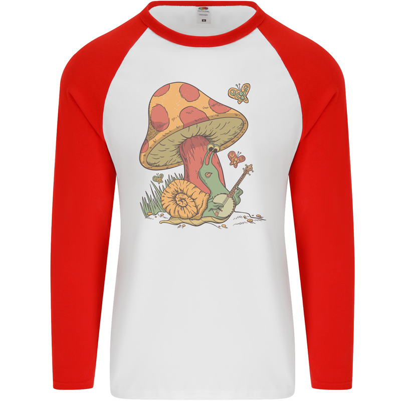 Snail Playing Guitar Rock Music Guitarist Mens L/S Baseball T-Shirt White/Red