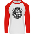 Apocalyptic Survival Skull Gamer Gaming Mens L/S Baseball T-Shirt White/Red