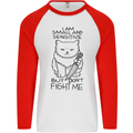 Cat Dont Fight Me Funny Mens L/S Baseball T-Shirt White/Red