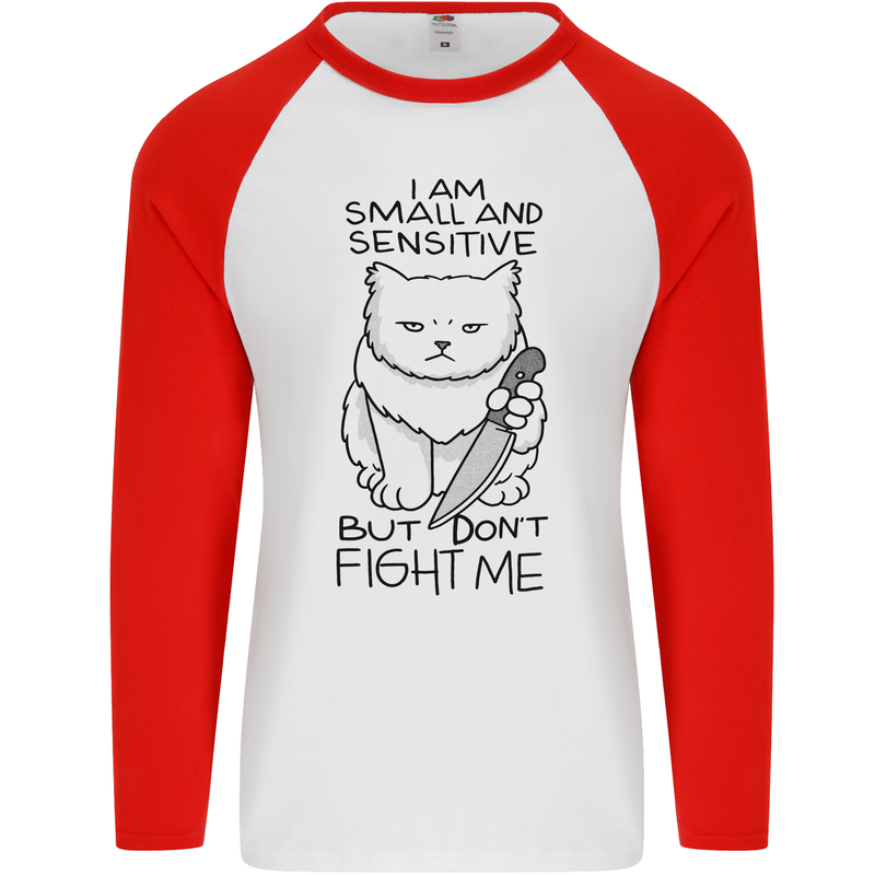 Cat Dont Fight Me Funny Mens L/S Baseball T-Shirt White/Red