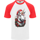 Christmas Unicorn Wreath Xmas Mens S/S Baseball T-Shirt White/Red