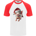 Christmas Pig Wearing Xmas Hats Piglets Mens S/S Baseball T-Shirt White/Red