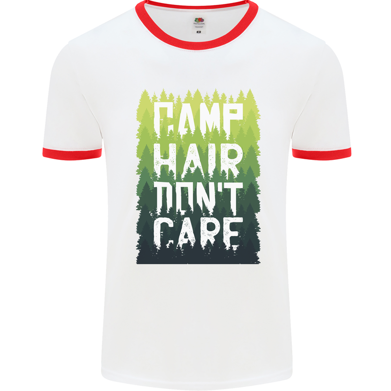 Camp Hair Dont Care Funny Caravan Camping Mens Ringer T-Shirt White/Red
