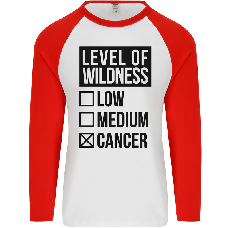 Levels of Wildness Cancer Mens L/S Baseball T-Shirt White/Red
