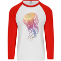 Colourful Jellyfish Ocean Life Mens L/S Baseball T-Shirt White/Red