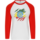 Torn Ethiopia Flag Ethiopian Day Football Mens L/S Baseball T-Shirt White/Red