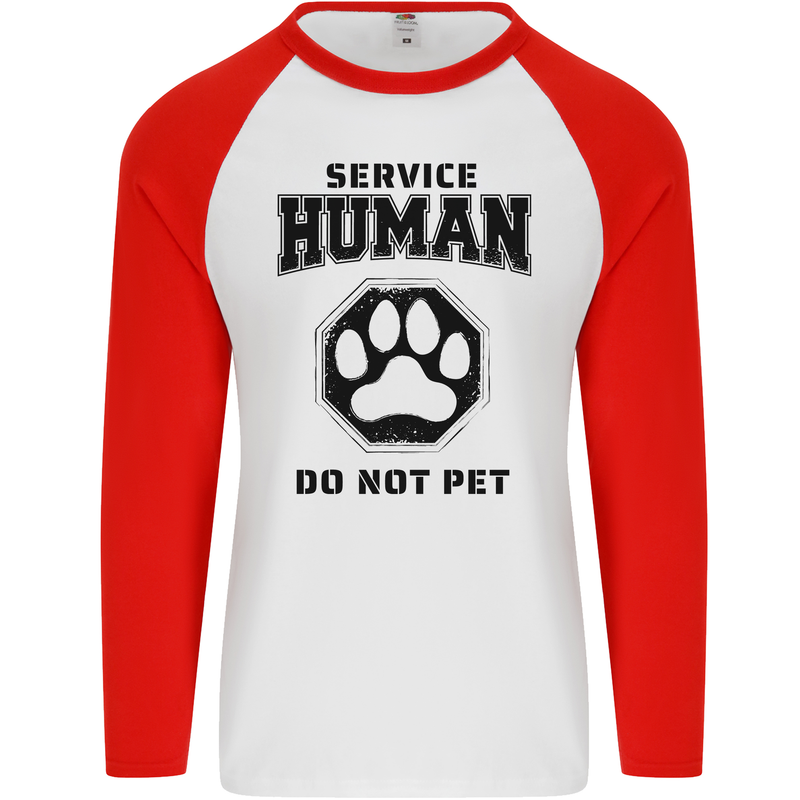 Funny Dog Service Human Do Not Pet Mens L/S Baseball T-Shirt White/Red