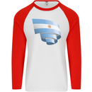 Curled Argentina Flag Argentinian Day Football Mens L/S Baseball T-Shirt White/Red