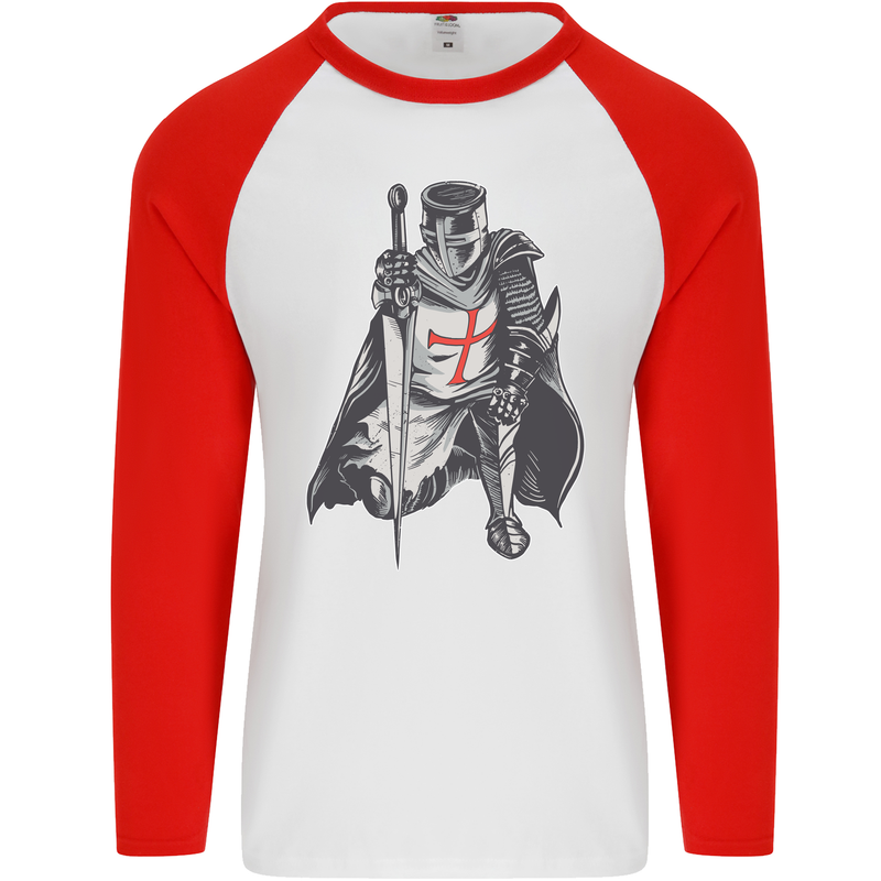 A Nights Templar St. George's Day England Mens L/S Baseball T-Shirt White/Red