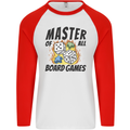 Master of All Board Games Mens L/S Baseball T-Shirt White/Red