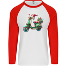 Scooter Christmas Hat MOD Moped Xmas Mens L/S Baseball T-Shirt White/Red