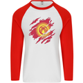 Torn  Kyrgyzstan Flag Kyrgyz Day Football Mens L/S Baseball T-Shirt White/Red