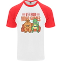 Video Games T-Rex Funny Bigfoot Dinosaur Mens S/S Baseball T-Shirt White/Red