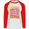 60s Keep the Love Flowing Funny Hippy Peace Mens L/S Baseball T-Shirt White/Red