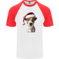 Christmas Jack Russell Dog Wearing an Xmas Hat Mens S/S Baseball T-Shirt White/Red