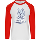 Floating Polar Bear Environment Climate Change Mens L/S Baseball T-Shirt White/Red