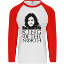 King of the North GOT Jon Snow Mens L/S Baseball T-Shirt White/Red
