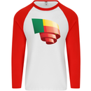 Curled Benin Flag Beninese Day Football Mens L/S Baseball T-Shirt White/Red