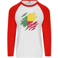 Torn Benin Flag Beninese Day Football Mens L/S Baseball T-Shirt White/Red