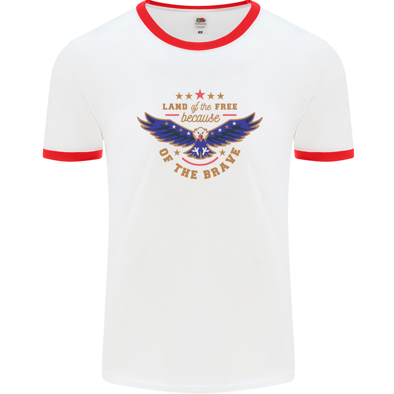 Land of the Free USA Veteran Independence Day Mens Ringer T-Shirt White/Red