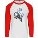 Space Astronaut Cat Funny Mens L/S Baseball T-Shirt White/Red