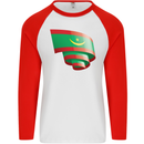 Curled Mauritania Flag Mauritanian Day Football Mens L/S Baseball T-Shirt White/Red