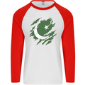 Torn Pakistan Flag Pakistani Day Football Mens L/S Baseball T-Shirt White/Red