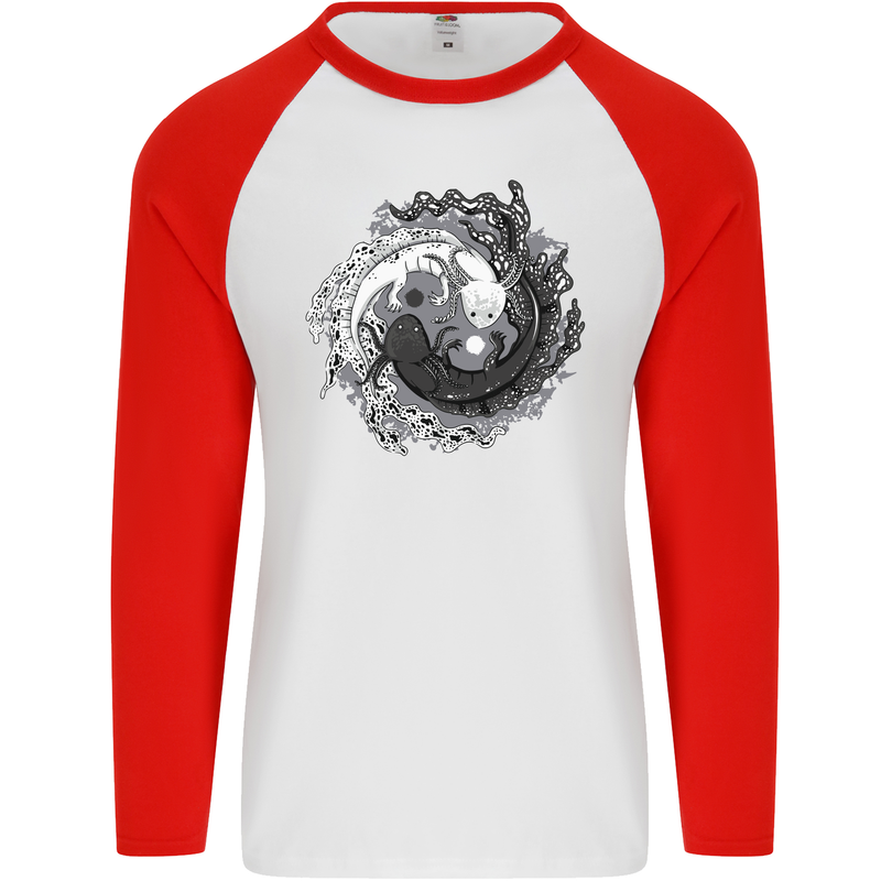 Axoloti Yin Yang Mens L/S Baseball T-Shirt White/Red