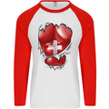 Gym Swiss Flag Ripped Muscles Switzerland Mens L/S Baseball T-Shirt White/Red