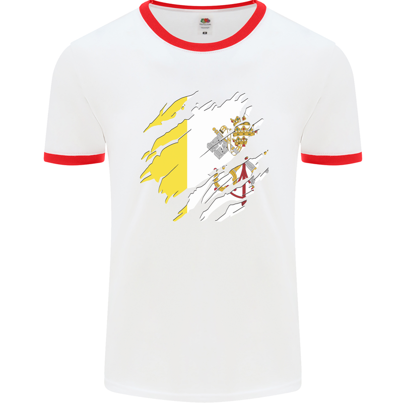 Torn Vatican Flag Day Mens Ringer T-Shirt White/Red