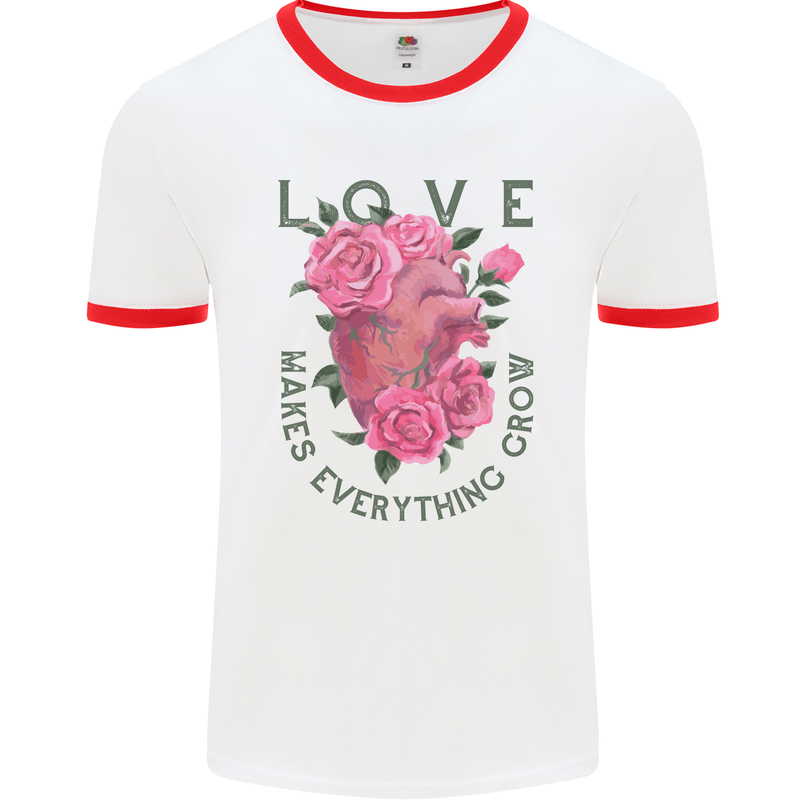 Love Makes Everything Grow Valentines Day Mens Ringer T-Shirt White/Red