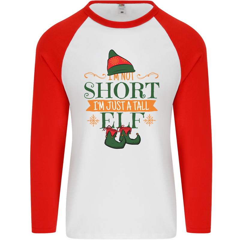 Im Not Short Tall Elf Funny Christmas Mens L/S Baseball T-Shirt White/Red