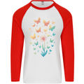 Dandelion Butterfly Plant Gardening Mens L/S Baseball T-Shirt White/Red