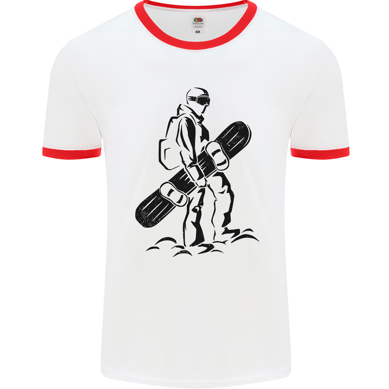 A Snowboarder Snowboarding Winter Sports Mens Ringer T-Shirt White/Red