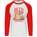 Beer and a Brat Funny Dog Alcohol Hotdog Mens L/S Baseball T-Shirt White/Red