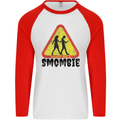 Smombie Antisocial Phone Smartphone Addict Mens L/S Baseball T-Shirt White/Red