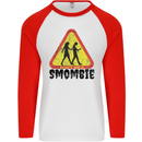 Smombie Antisocial Phone Smartphone Addict Mens L/S Baseball T-Shirt White/Red